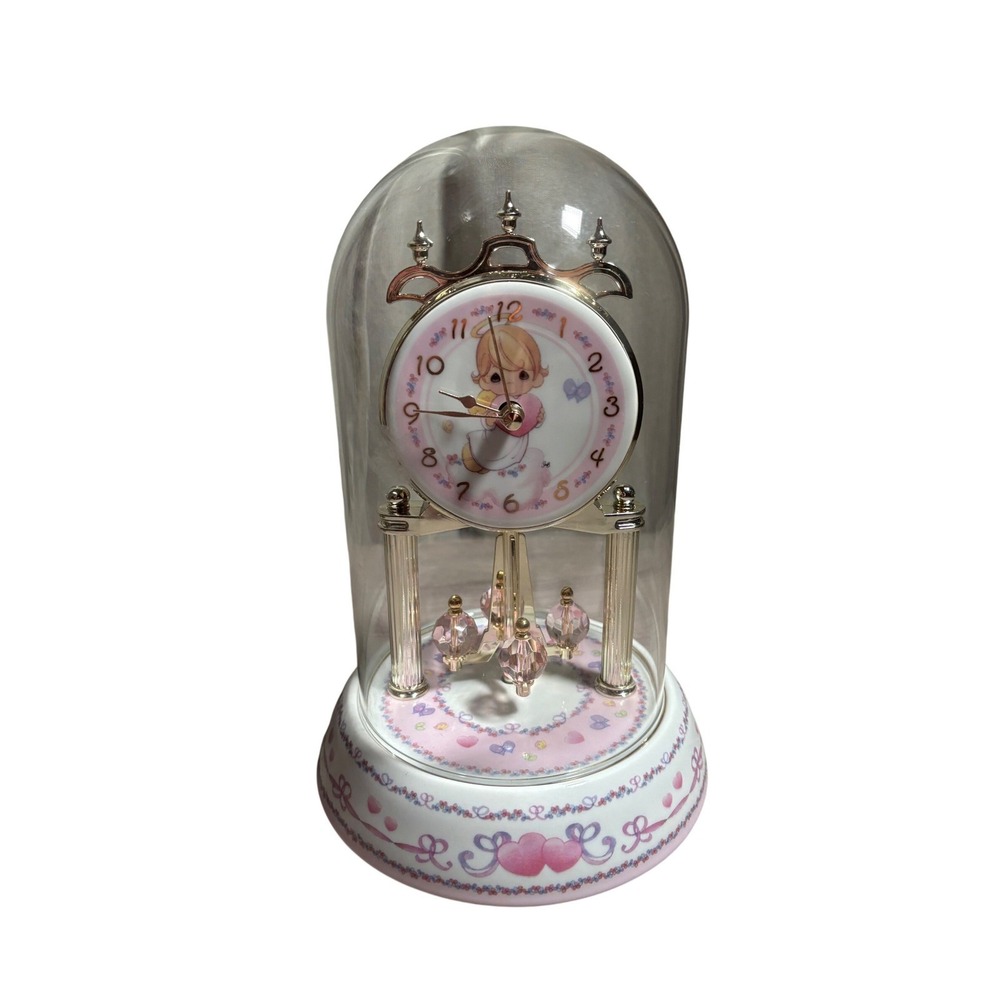 Vintage Precious Moments Angel Heart Dome Clock Valdawn Rotating Pendulum 2002